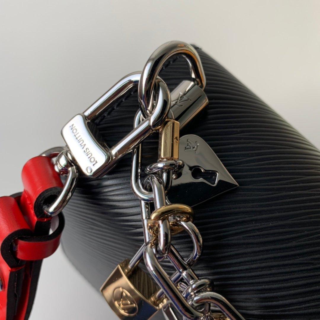 LV Twist MM Epi Leather Handle Crossbody Bag with LV Twist Lock and Love Lock Charms